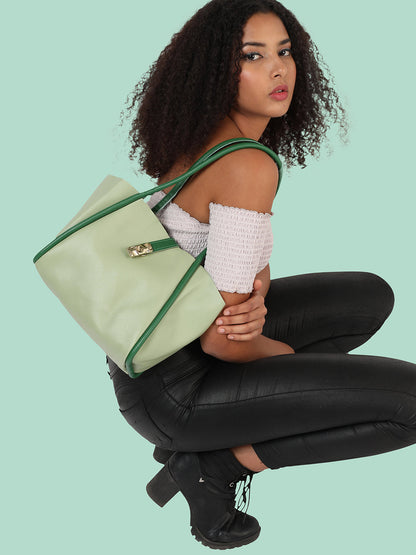 Green Solid Vegan Leather Shoulder Bag