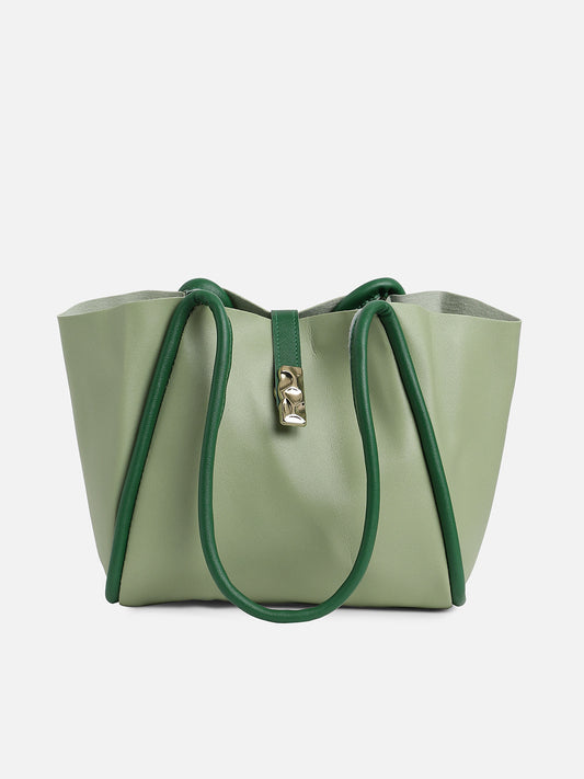 Green Solid Vegan Leather Shoulder Bag