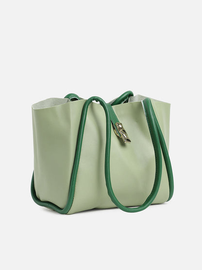 Green Solid Vegan Leather Shoulder Bag