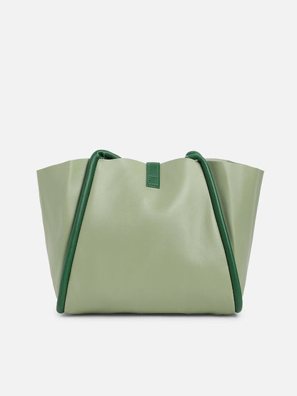 Green Solid Vegan Leather Shoulder Bag