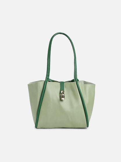 Green Solid Vegan Leather Shoulder Bag
