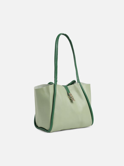 Green Solid Vegan Leather Shoulder Bag