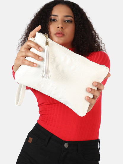 White Textured Vegan Leather Wallet