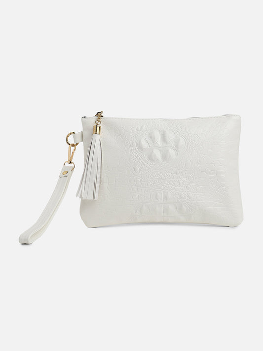 White Textured Vegan Leather Wallet