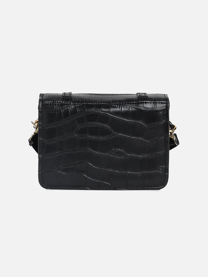 Black Textured Vegan Leather Sling Bag