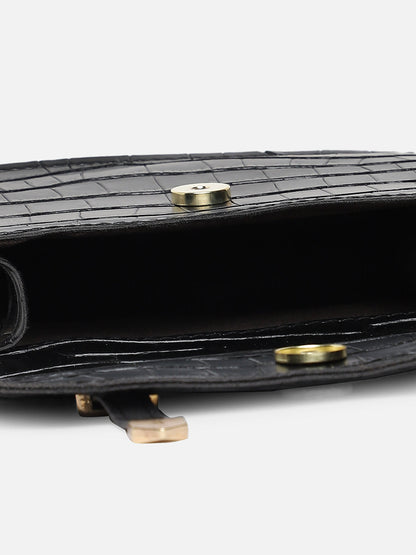 Black Textured Vegan Leather Sling Bag