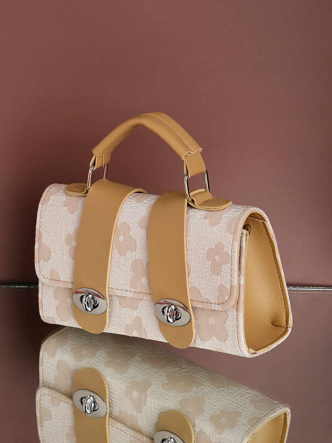 Multicolour Colourblocked Vegan Leather Handbag