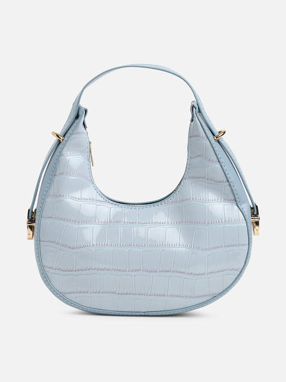 Blue Textured Vegan Leather Handbag