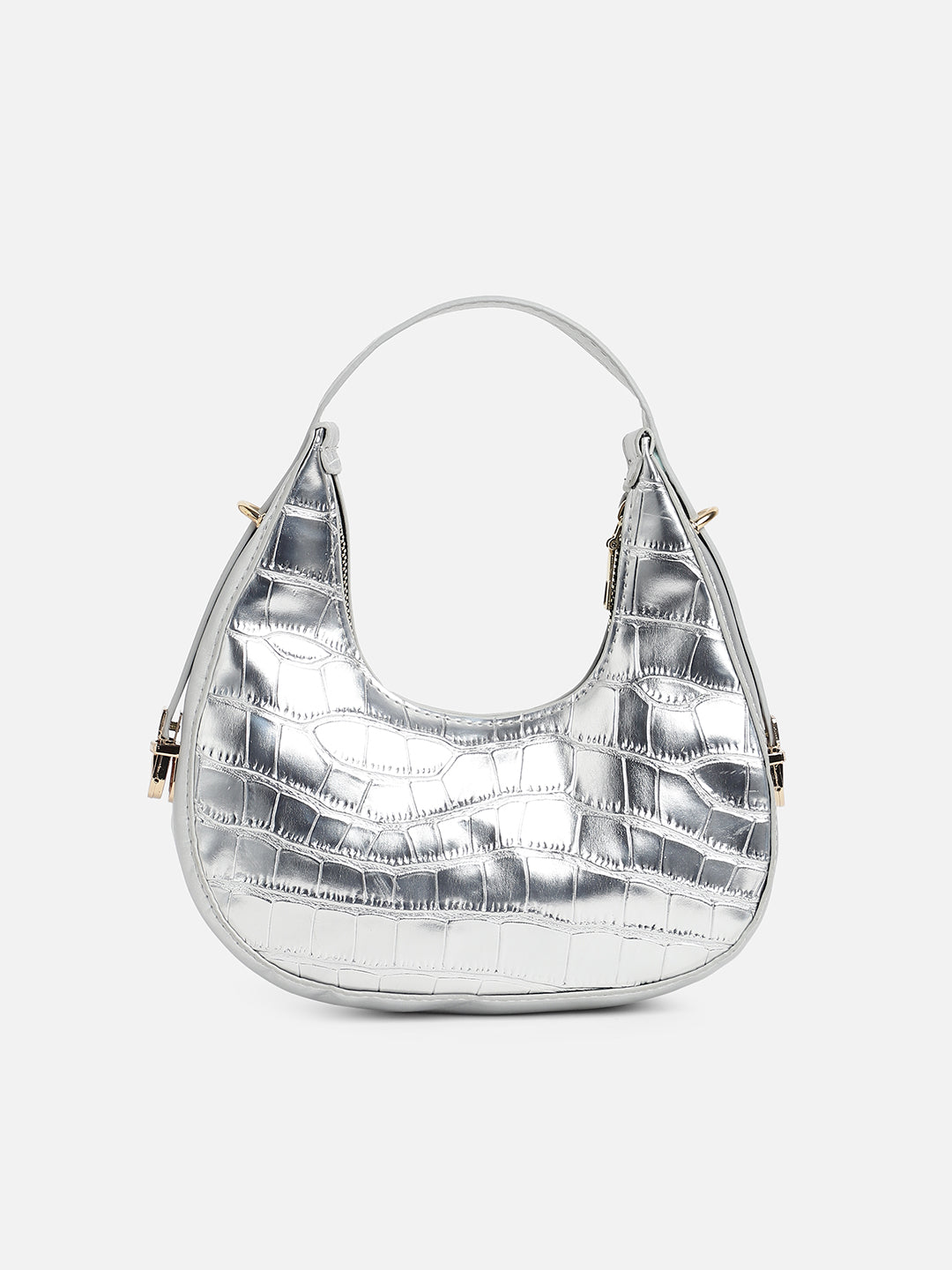 Silver Textured Vegan Leather Handbag