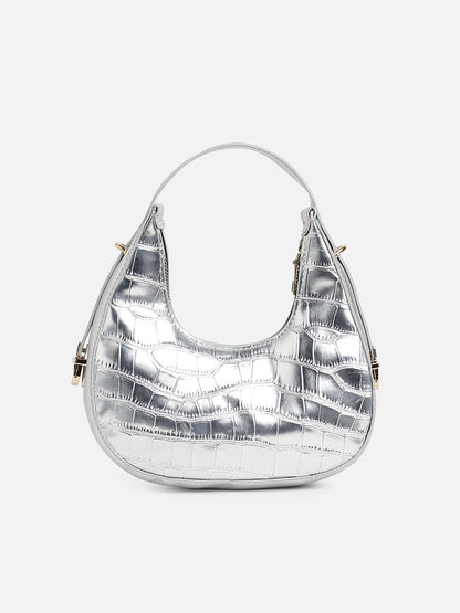 Silver Textured Vegan Leather Handbag
