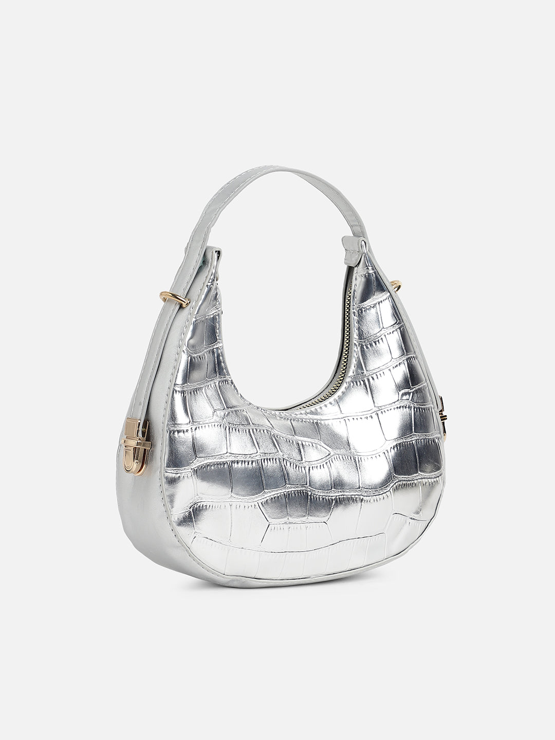Silver Textured Vegan Leather Handbag