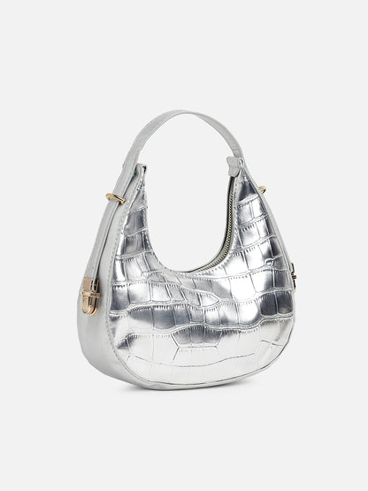 Silver Textured Vegan Leather Handbag