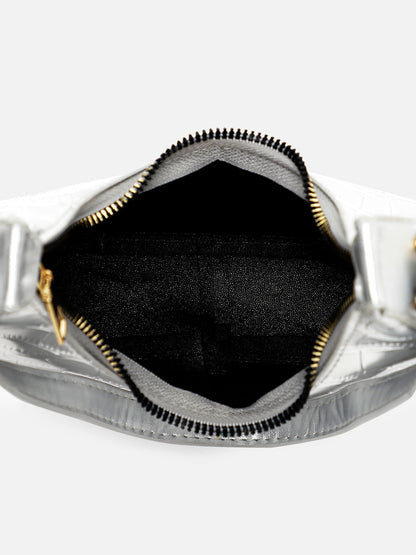 Silver Textured Vegan Leather Handbag