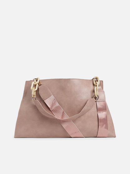 Pink Solid Vegan Leather Handbag With Pouch Set