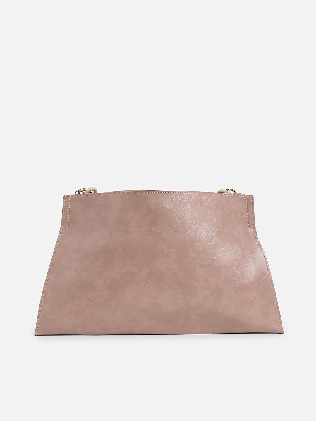 Pink Solid Vegan Leather Handbag With Pouch Set