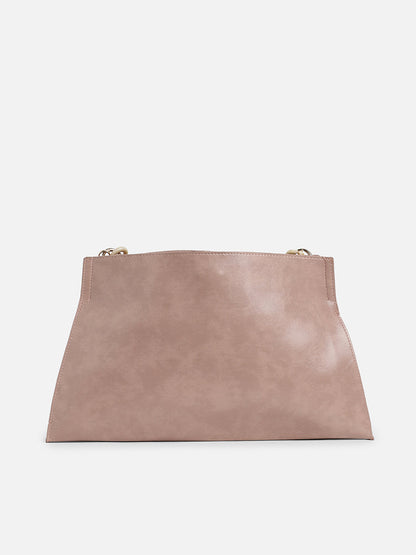 Pink Solid Vegan Leather Handbag With Pouch Set