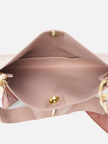 Pink Solid Vegan Leather Handbag With Pouch Set