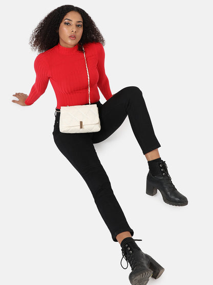White Quilted Vegan Leather Sling Bag