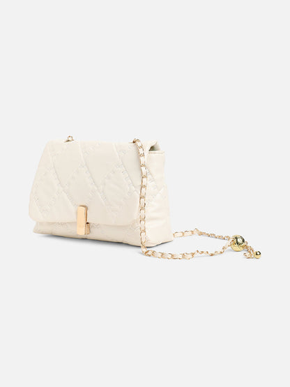 White Quilted Vegan Leather Sling Bag