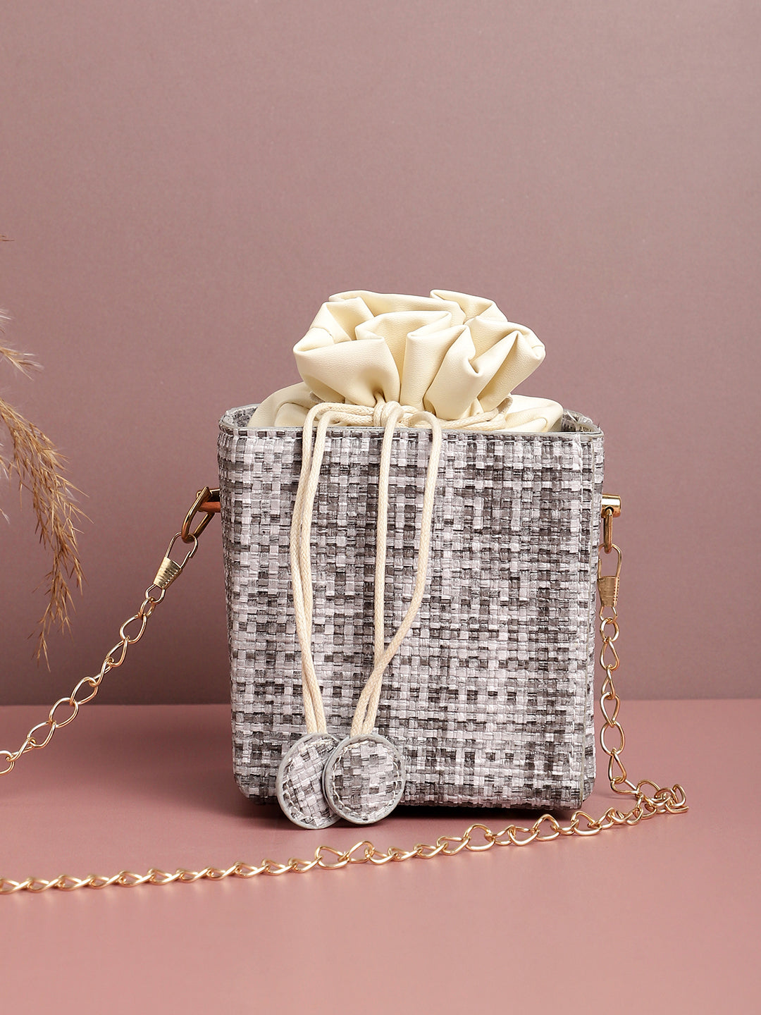 White Textured Vegan Leather Sling Bag