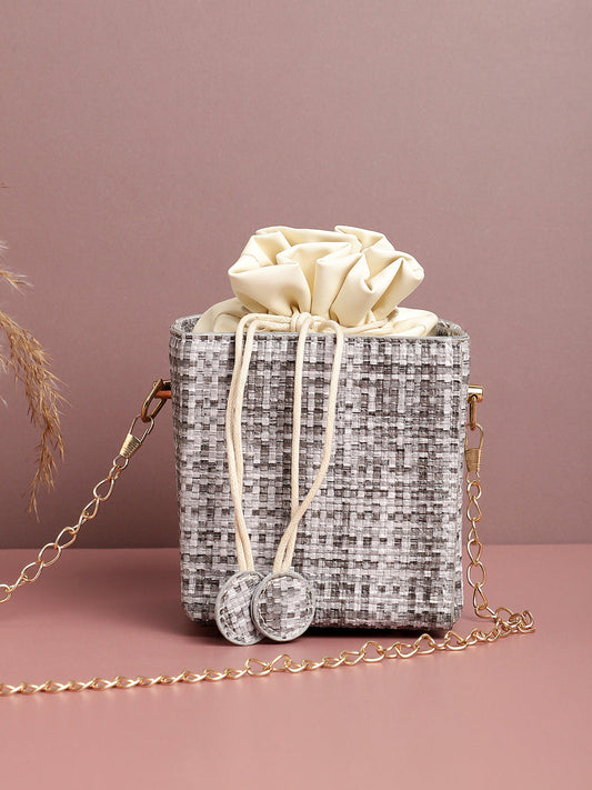 White Textured Vegan Leather Sling Bag