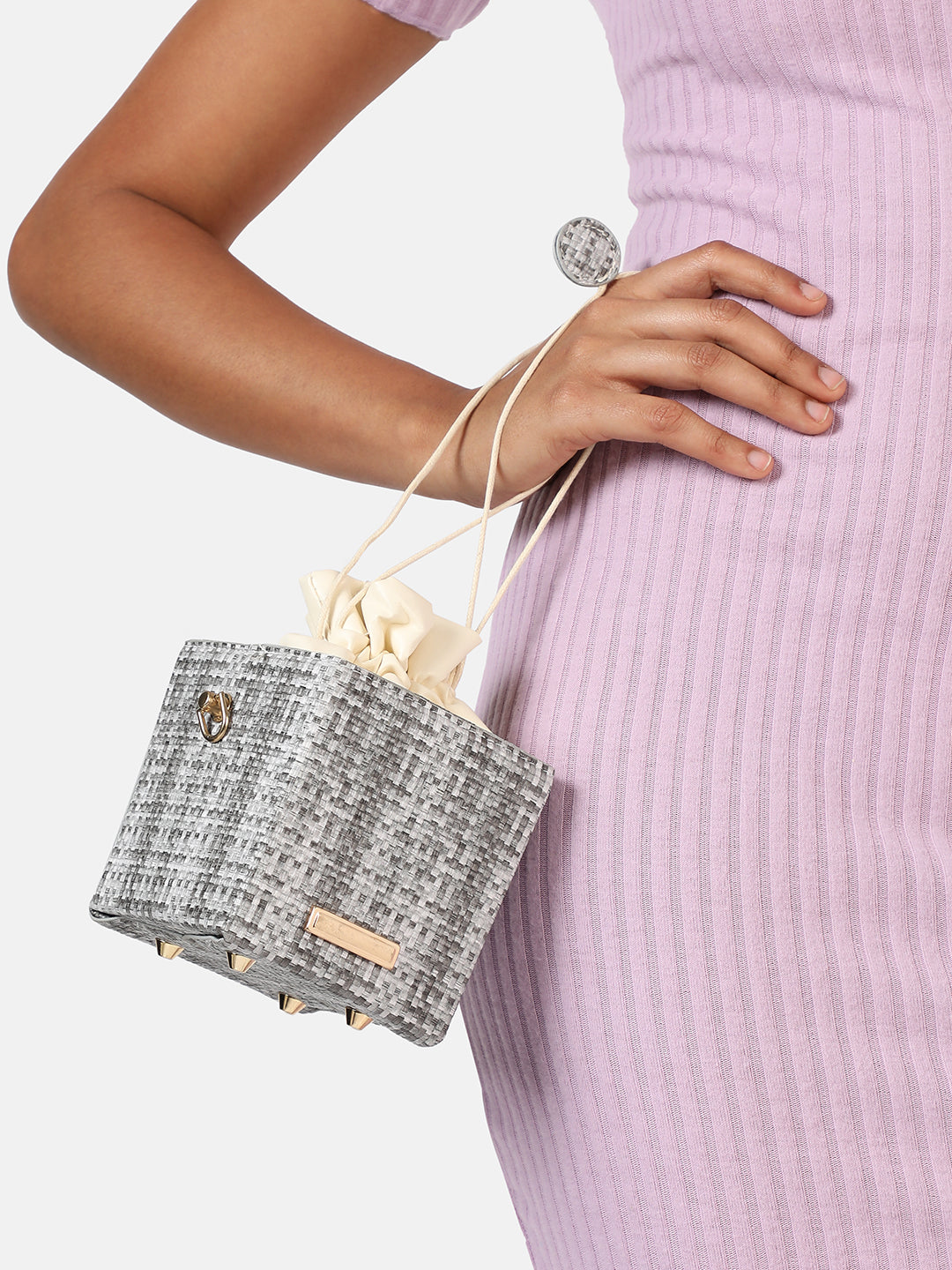 White Textured Vegan Leather Sling Bag