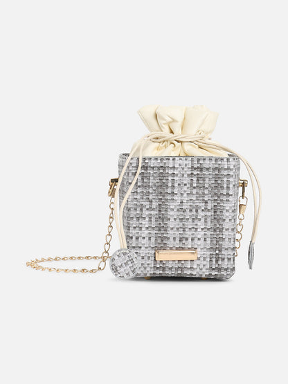 White Textured Vegan Leather Sling Bag