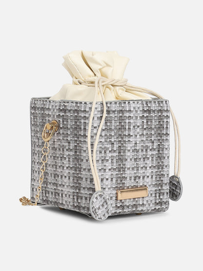 White Textured Vegan Leather Sling Bag