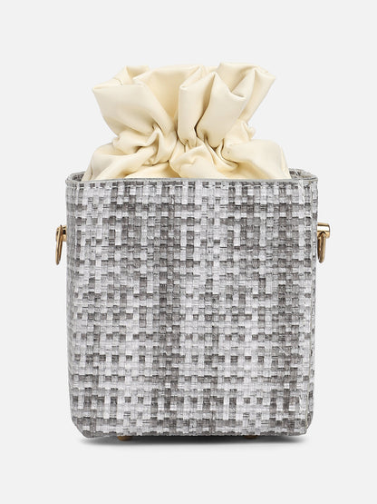 White Textured Vegan Leather Sling Bag