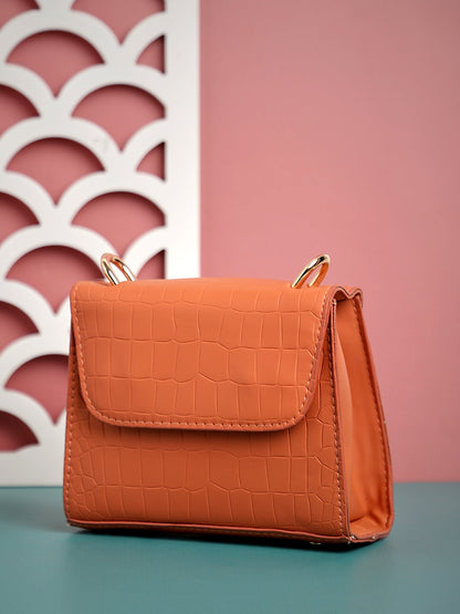Orange Solid Vegan Leather Sling Bag
