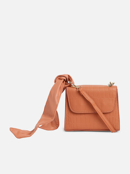 Orange Solid Vegan Leather Sling Bag