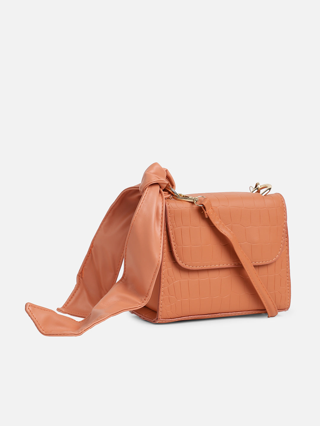 Orange Solid Vegan Leather Sling Bag