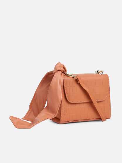 Orange Solid Vegan Leather Sling Bag