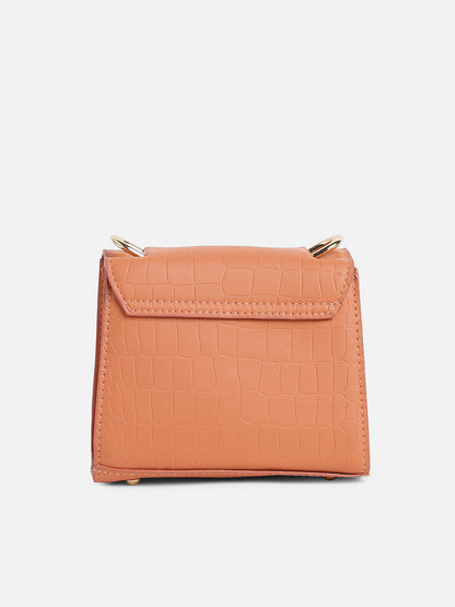 Orange Solid Vegan Leather Sling Bag