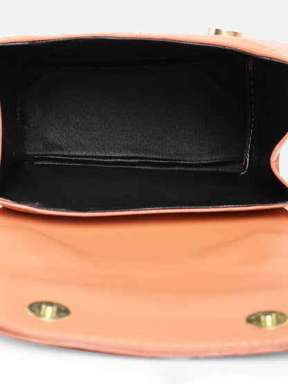 Orange Solid Vegan Leather Sling Bag