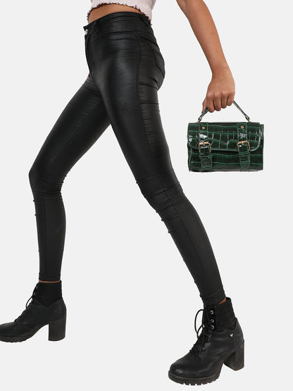 Green Textured Vegan Leather Handbag