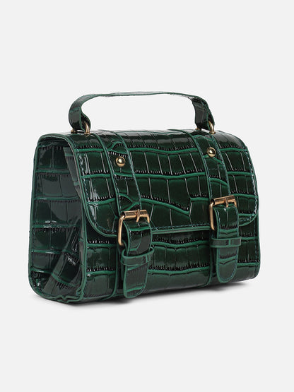 Green Textured Vegan Leather Handbag