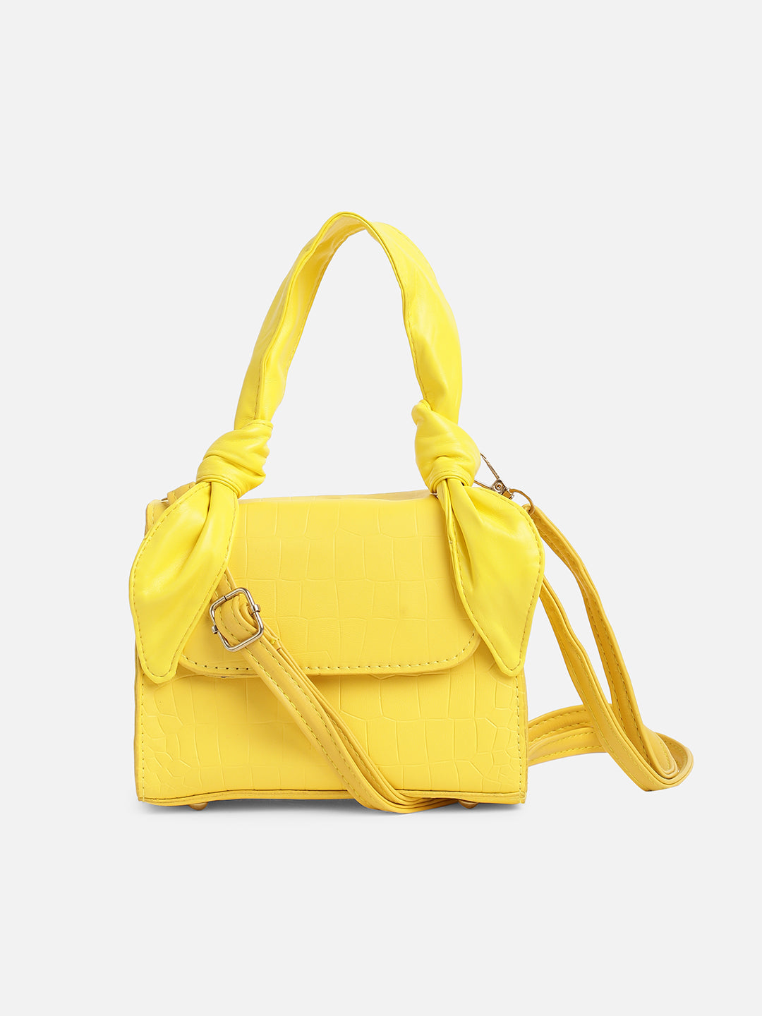 Yellow Solid Vegan Leather Sling Bag