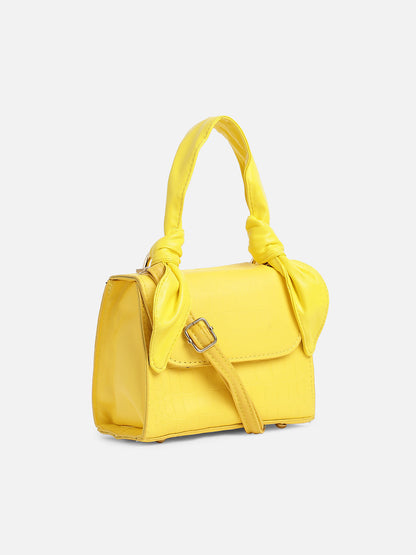 Yellow Solid Vegan Leather Sling Bag