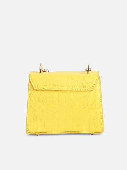 Yellow Solid Vegan Leather Sling Bag
