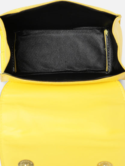 Yellow Solid Vegan Leather Sling Bag