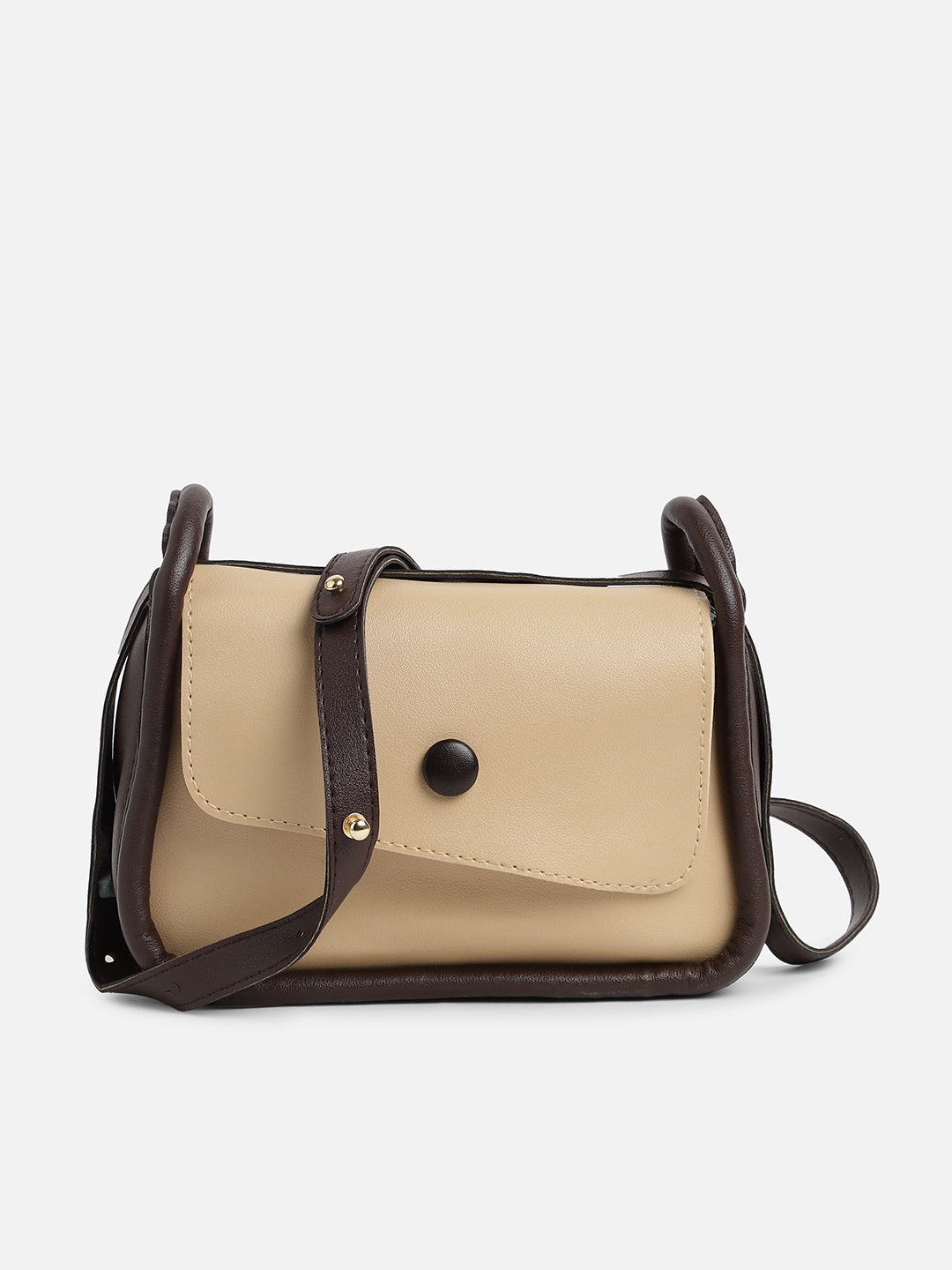 Beige Solid Vegan Leather Sling Bag