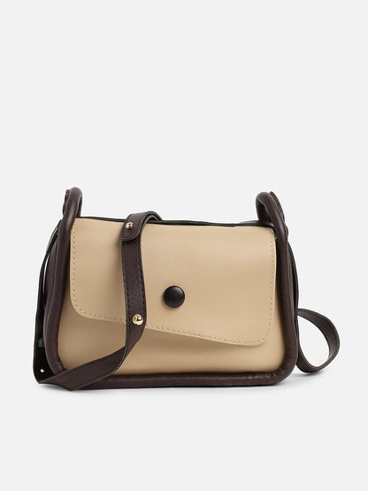 Beige Solid Vegan Leather Sling Bag