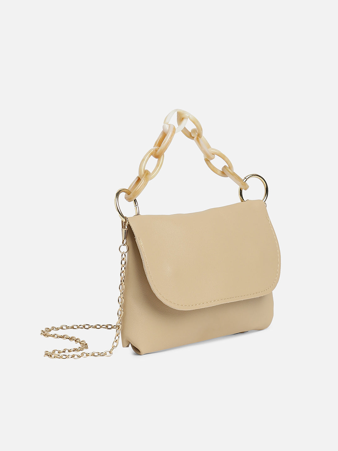 Beige Solid Vegan Leather Handbag