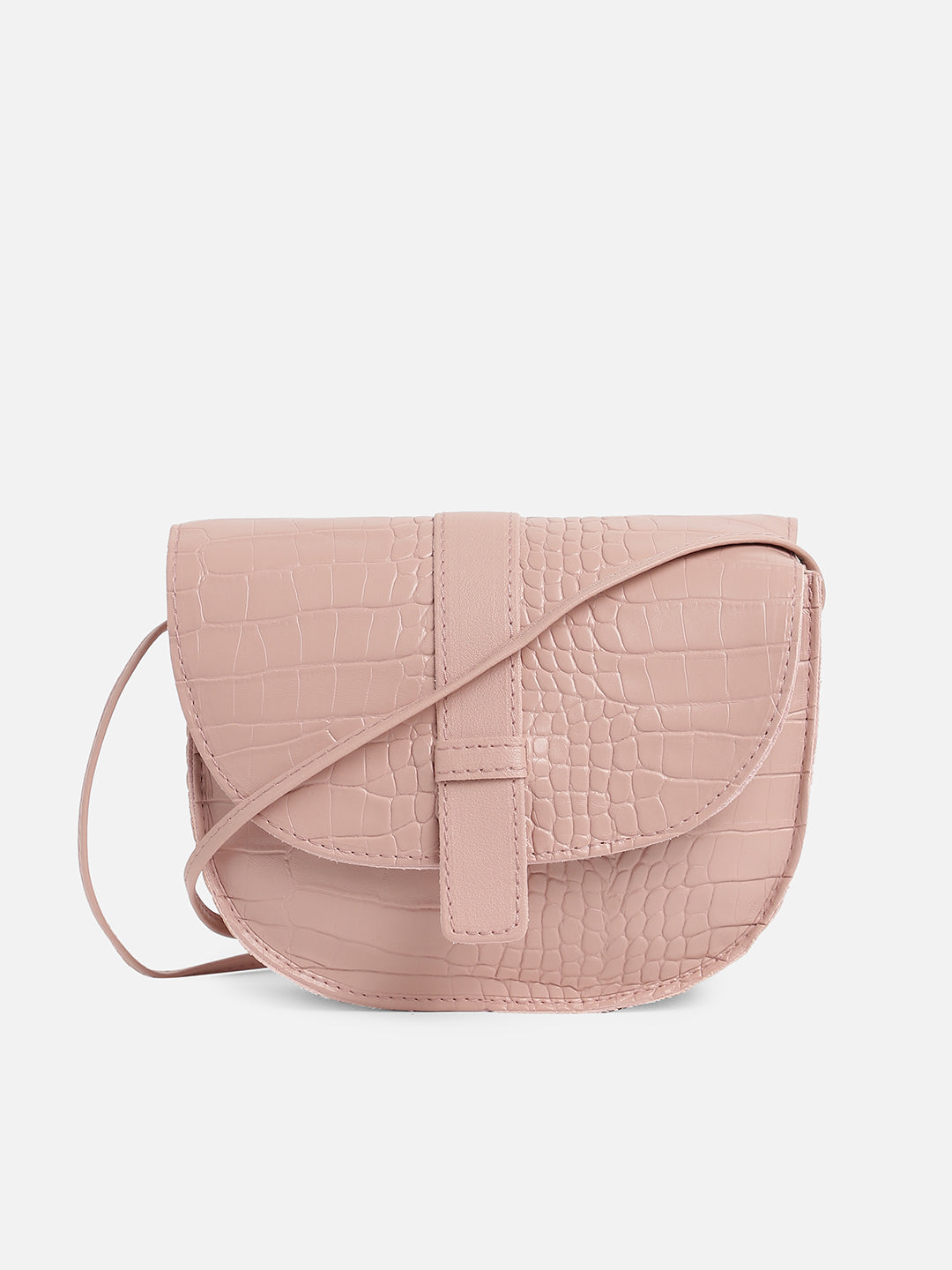 Pink Textured Vegan Leather Sling Bag