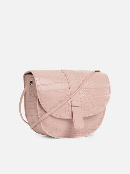 Pink Textured Vegan Leather Sling Bag