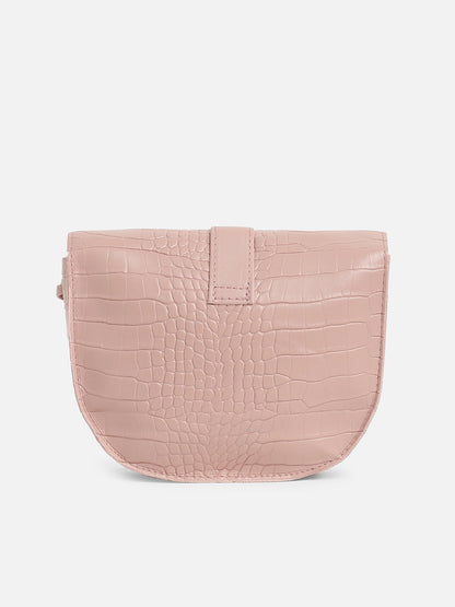 Pink Textured Vegan Leather Sling Bag
