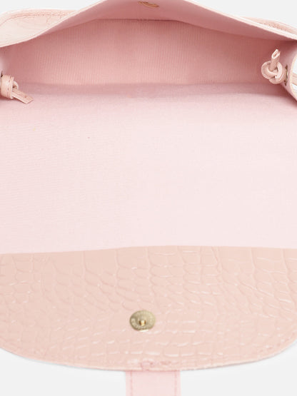 Pink Textured Vegan Leather Sling Bag
