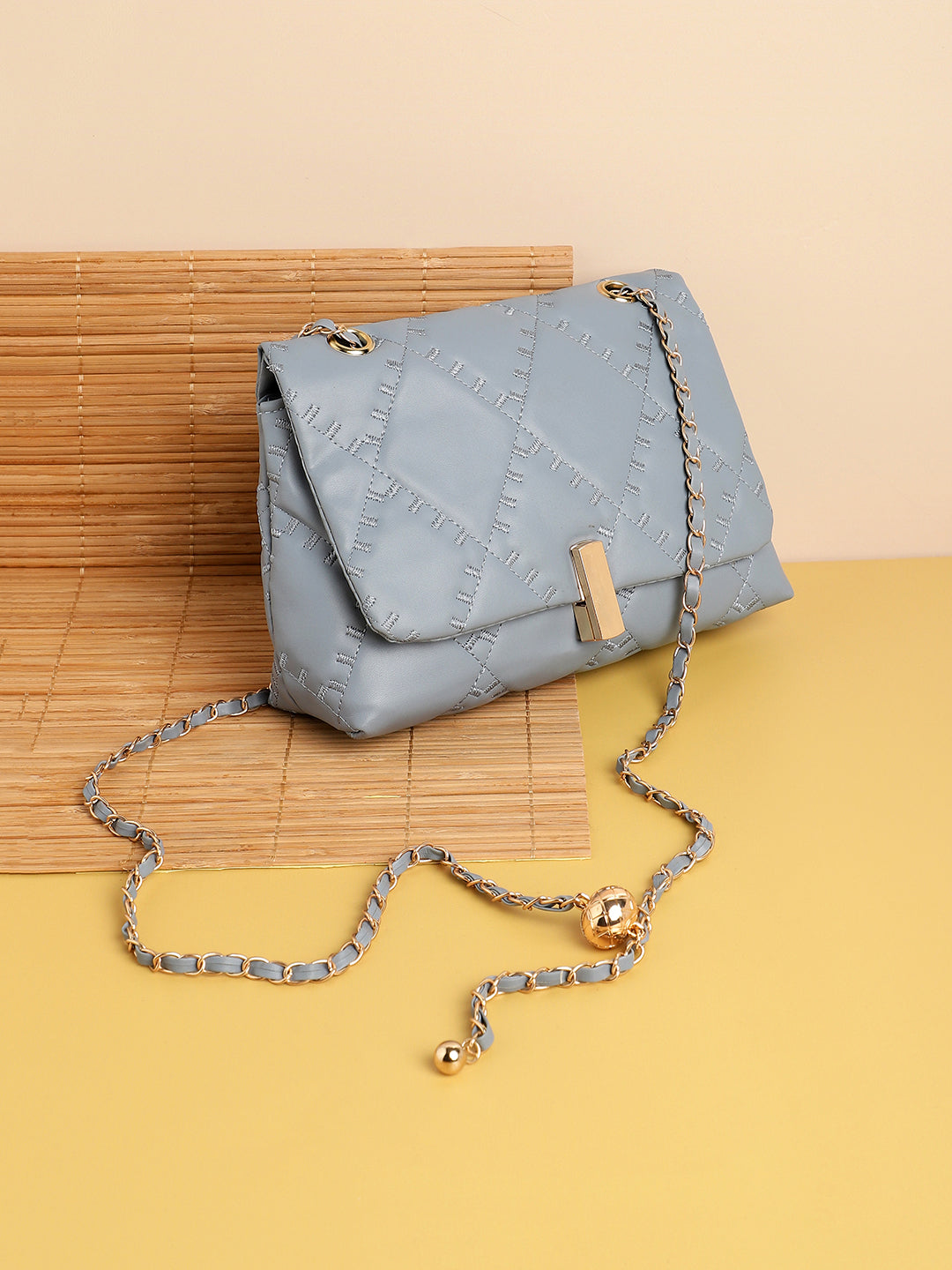 Blue Quilted Vegan Leather Sling Bag