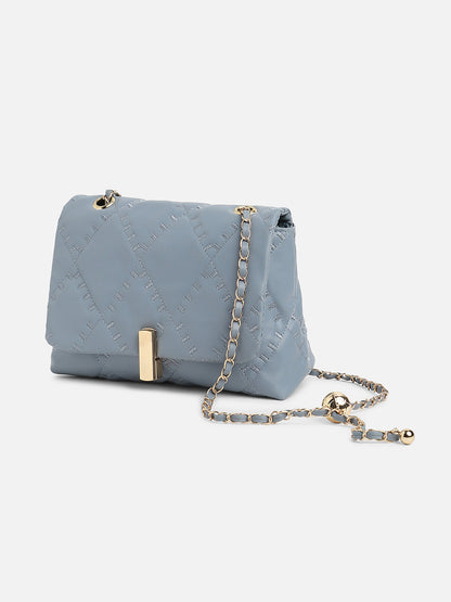 Blue Quilted Vegan Leather Sling Bag